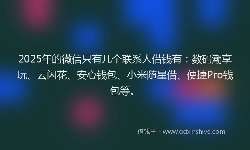 2025年的微信只有几个联系人借钱有：数码潮享玩、云闪花、安心钱包、小米随星借、便捷Pro钱包等。