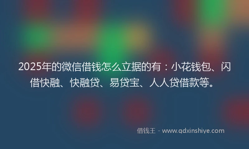 2025年的微信借钱怎么立据的有：小花钱包、闪借快融、快融贷、易贷宝、人人贷借款等。