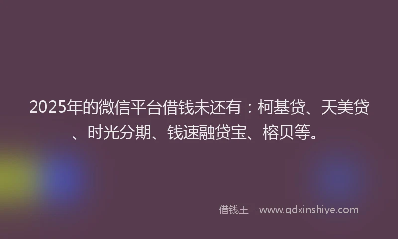 2025年的微信平台借钱未还有：柯基贷、天美贷、时光分期、钱速融贷宝、榕贝等。