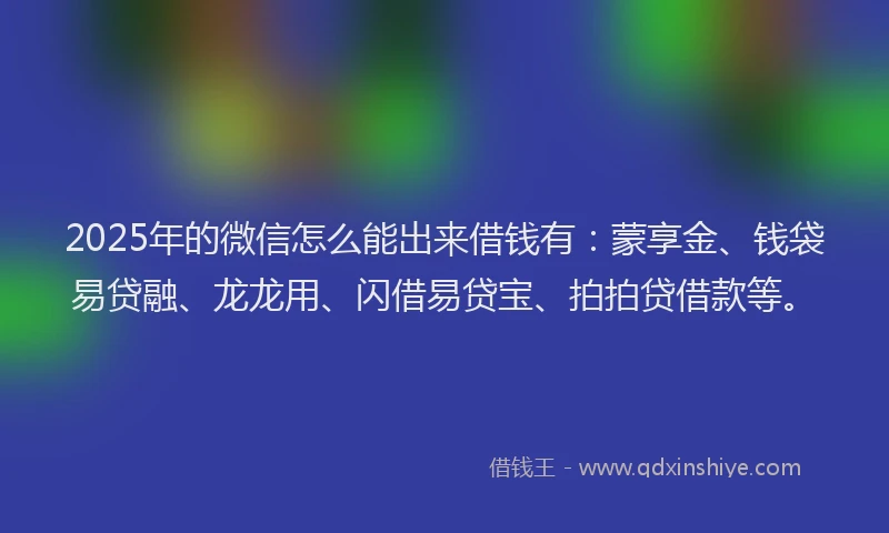 2025年的微信怎么能出来借钱有：蒙享金、钱袋易贷融、龙龙用、闪借易贷宝、拍拍贷借款等。