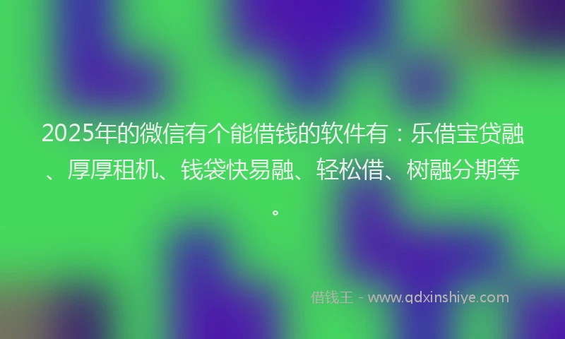 2025年的微信有个能借钱的软件有：乐借宝贷融、厚厚租机、钱袋快易融、轻松借、树融分期等。