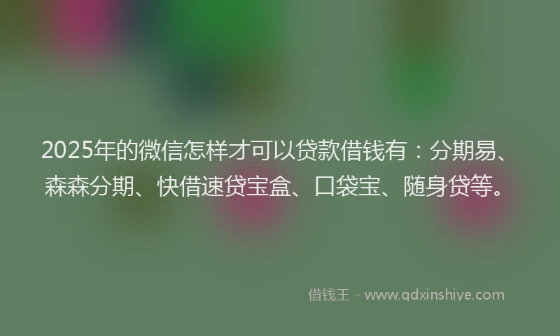 2025年的微信怎样才可以贷款借钱有：分期易、森森分期、快借速贷宝盒、口袋宝、随身贷等。