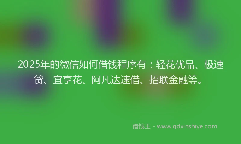 2025年的微信如何借钱程序有：轻花优品、极速贷、宜享花、阿凡达速借、招联金融等。