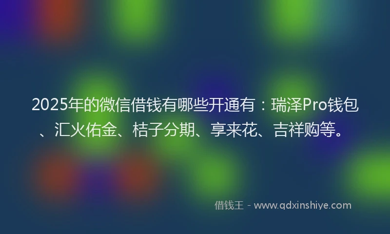 2025年的微信借钱有哪些开通有：瑞泽Pro钱包、汇火佑金、桔子分期、享来花、吉祥购等。