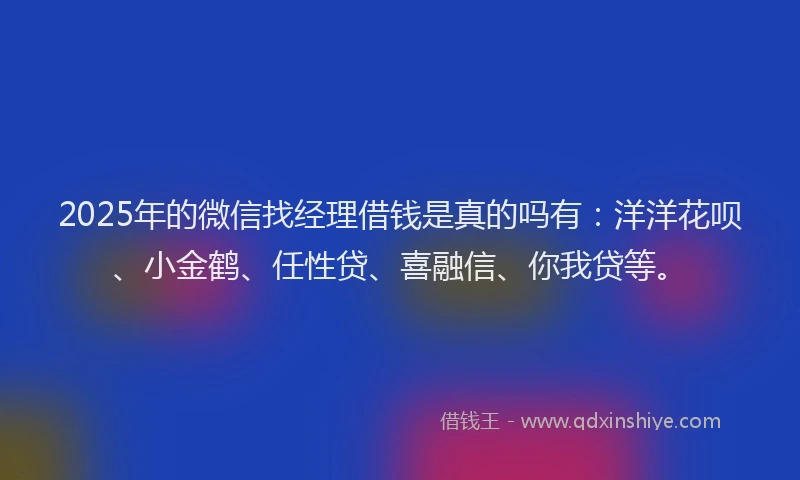 2025年的微信找经理借钱是真的吗有：洋洋花呗、小金鹤、任性贷、喜融信、你我贷等。