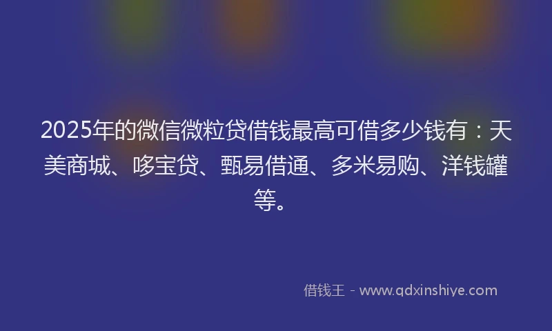 2025年的微信微粒贷借钱最高可借多少钱有：天美商城、哆宝贷、甄易借通、多米易购、洋钱罐等。