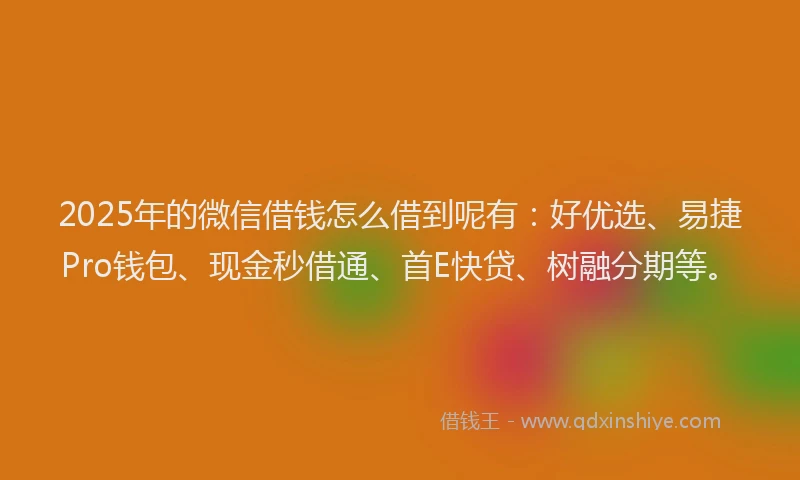 2025年的微信借钱怎么借到呢有：好优选、易捷Pro钱包、现金秒借通、首E快贷、树融分期等。