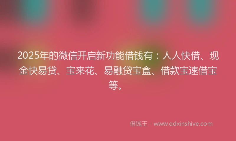 2025年的微信开启新功能借钱有：人人快借、现金快易贷、宝来花、易融贷宝盒、借款宝速借宝等。