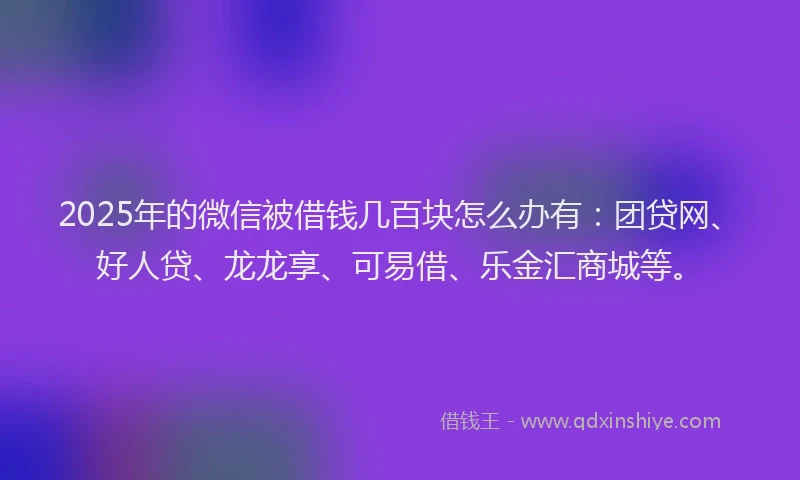 2025年的微信被借钱几百块怎么办有：团贷网、好人贷、龙龙享、可易借、乐金汇商城等。