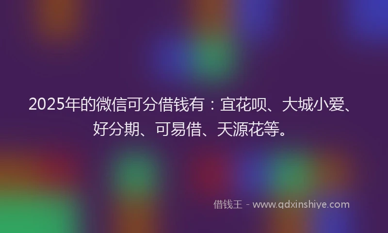 2025年的微信可分借钱有：宜花呗、大城小爱、好分期、可易借、天源花等。