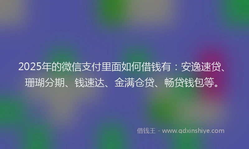2025年的微信支付里面如何借钱有：安逸速贷、珊瑚分期、钱速达、金满仓贷、畅贷钱包等。