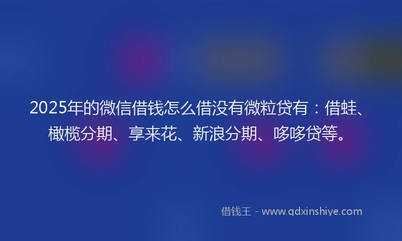 2025年的微信借钱怎么借没有微粒贷有：借蛙、橄榄分期、享来花、新浪分期、哆哆贷等。