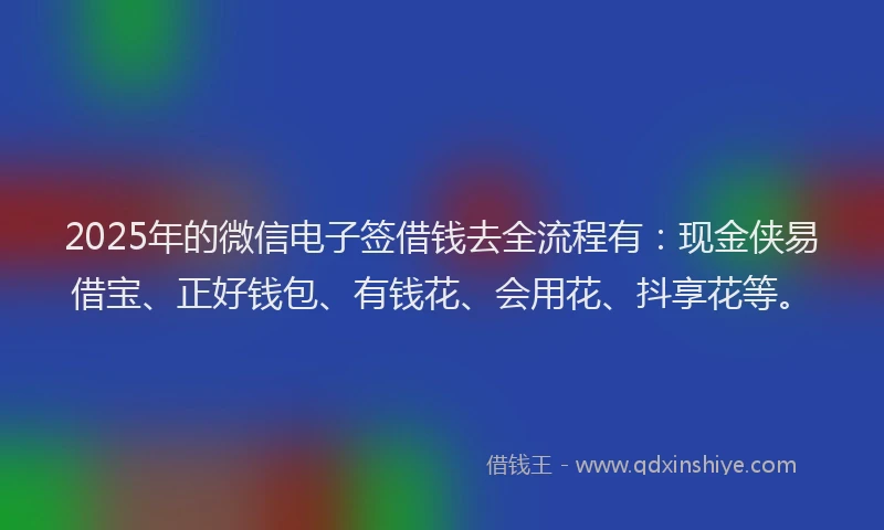 2025年的微信电子签借钱去全流程有：现金侠易借宝、正好钱包、有钱花、会用花、抖享花等。