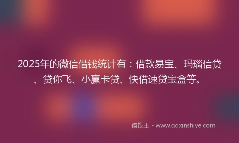 2025年的微信借钱统计有：借款易宝、玛瑙信贷、贷你飞、小赢卡贷、快借速贷宝盒等。