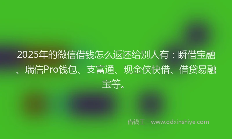 2025年的微信借钱怎么返还给别人有：瞬借宝融、瑞信Pro钱包、支富通、现金侠快借、借贷易融宝等。