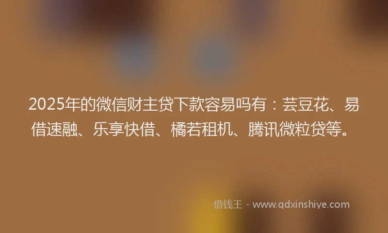 2025年的微信财主贷下款容易吗有：芸豆花、易借速融、乐享快借、橘若租机、腾讯微粒贷等。