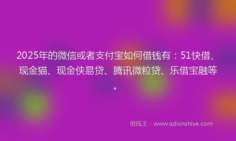 2025年的微信或者支付宝如何借钱有：51快借、现金猫、现金侠易贷、腾讯微粒贷、乐借宝融等。