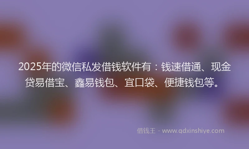 2025年的微信私发借钱软件有：钱速借通、现金贷易借宝、鑫易钱包、宜口袋、便捷钱包等。