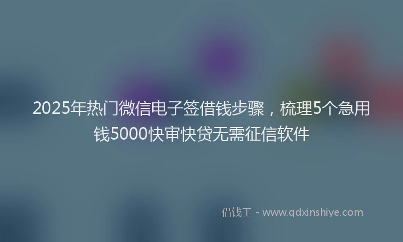 2025年热门微信电子签借钱步骤，梳理5个急用钱5000快审快贷无需征信软件