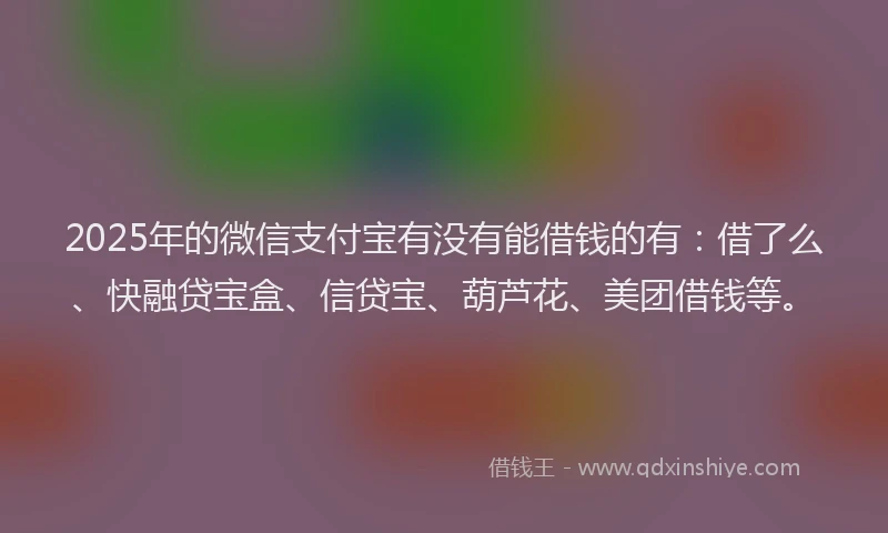 2025年的微信支付宝有没有能借钱的有：借了么、快融贷宝盒、信贷宝、葫芦花、美团借钱等。