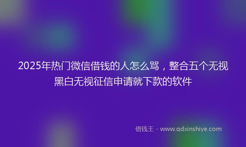 2025年热门微信借钱的人怎么骂，整合五个无视黑白无视征信申请就下款的软件