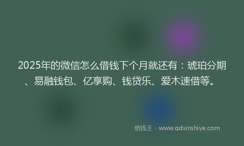 2025年的微信怎么借钱下个月就还有：琥珀分期、易融钱包、亿享购、钱贷乐、爱木速借等。