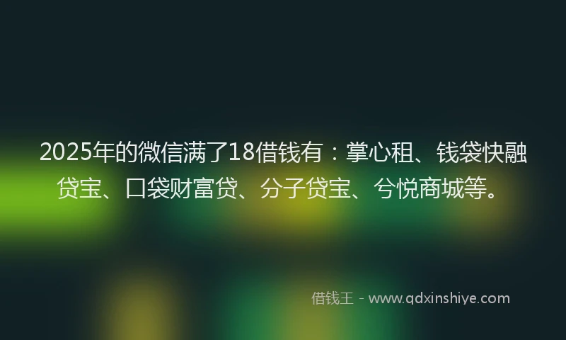 2025年的微信满了18借钱有：掌心租、钱袋快融贷宝、口袋财富贷、分子贷宝、兮悦商城等。