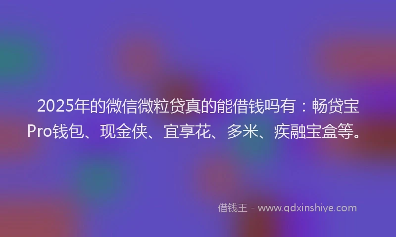 2025年的微信微粒贷真的能借钱吗有：畅贷宝Pro钱包、现金侠、宜享花、多米、疾融宝盒等。