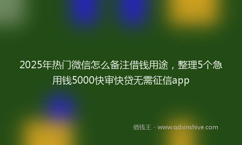 2025年热门微信怎么备注借钱用途，整理5个急用钱5000快审快贷无需征信app