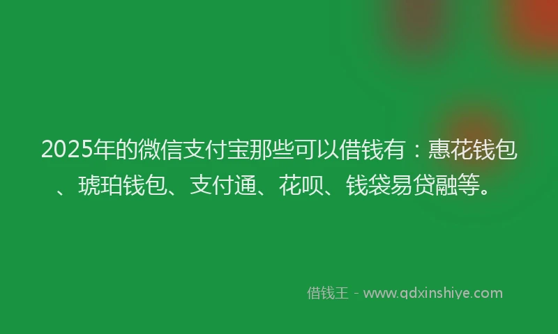 2025年的微信支付宝那些可以借钱有：惠花钱包、琥珀钱包、支付通、花呗、钱袋易贷融等。