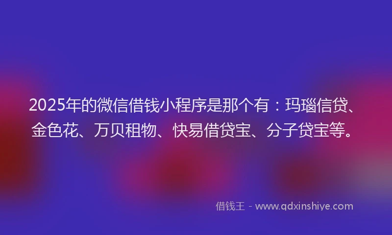 2025年的微信借钱小程序是那个有：玛瑙信贷、金色花、万贝租物、快易借贷宝、分子贷宝等。