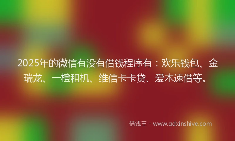 2025年的微信有没有借钱程序有：欢乐钱包、金瑞龙、一橙租机、维信卡卡贷、爱木速借等。