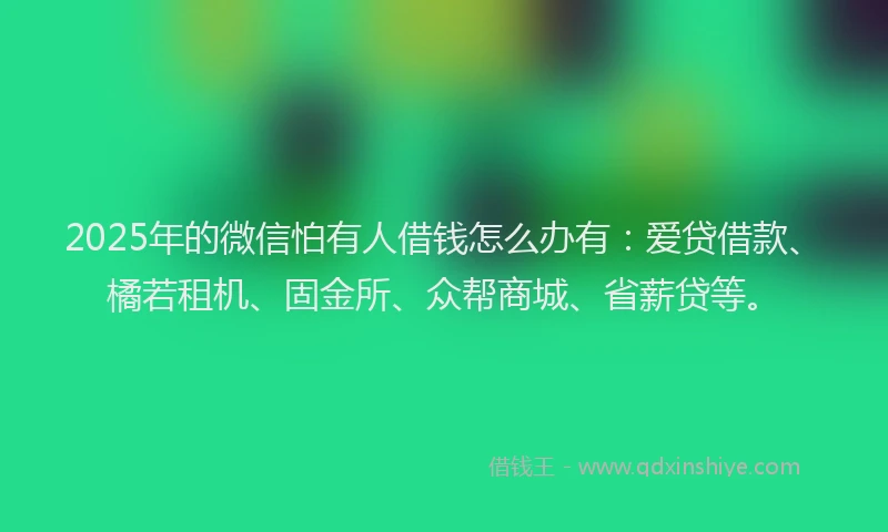 2025年的微信怕有人借钱怎么办有：爱贷借款、橘若租机、固金所、众帮商城、省薪贷等。