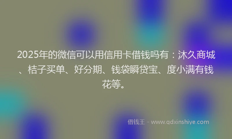 2025年的微信可以用信用卡借钱吗有：沐久商城、桔子买单、好分期、钱袋瞬贷宝、度小满有钱花等。