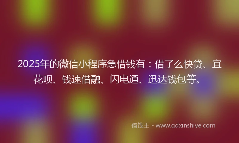 2025年的微信小程序急借钱有：借了么快贷、宜花呗、钱速借融、闪电通、迅达钱包等。