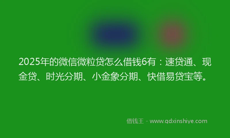 2025年的微信微粒贷怎么借钱6有：速贷通、现金贷、时光分期、小金象分期、快借易贷宝等。
