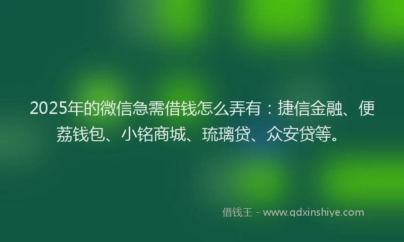 2025年的微信急需借钱怎么弄有：捷信金融、便荔钱包、小铭商城、琉璃贷、众安贷等。