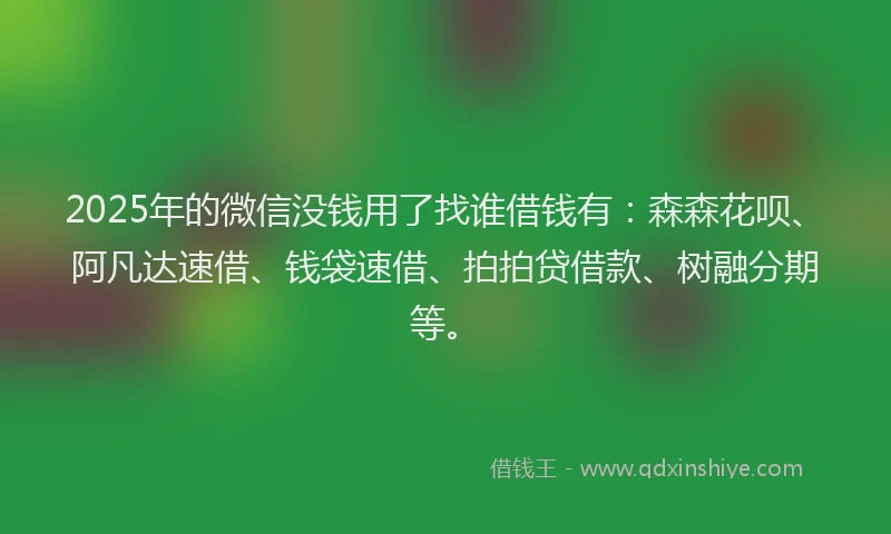 2025年的微信没钱用了找谁借钱有：森森花呗、阿凡达速借、钱袋速借、拍拍贷借款、树融分期等。