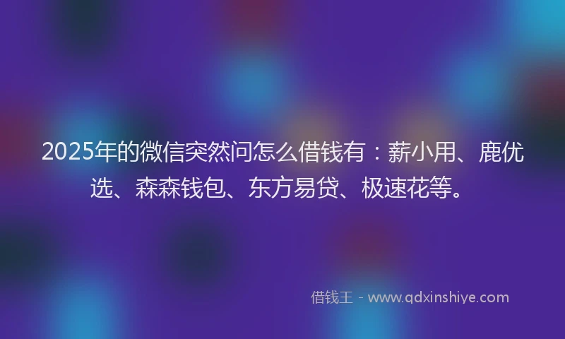 2025年的微信突然问怎么借钱有：薪小用、鹿优选、森森钱包、东方易贷、极速花等。