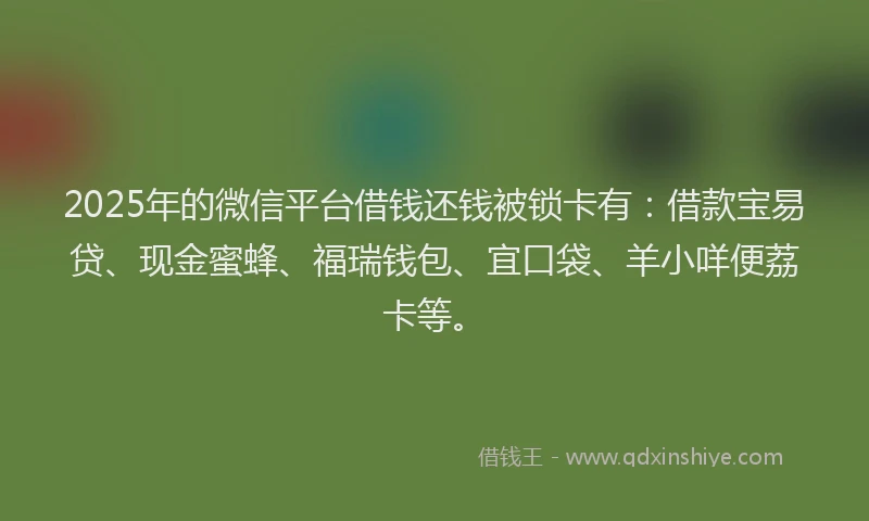 2025年的微信平台借钱还钱被锁卡有：借款宝易贷、现金蜜蜂、福瑞钱包、宜口袋、羊小咩便荔卡等。