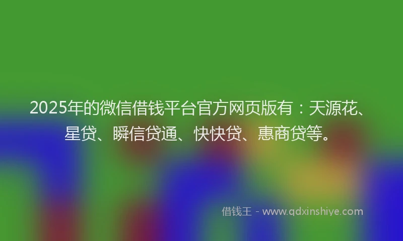 2025年的微信借钱平台官方网页版有：天源花、星贷、瞬信贷通、快快贷、惠商贷等。
