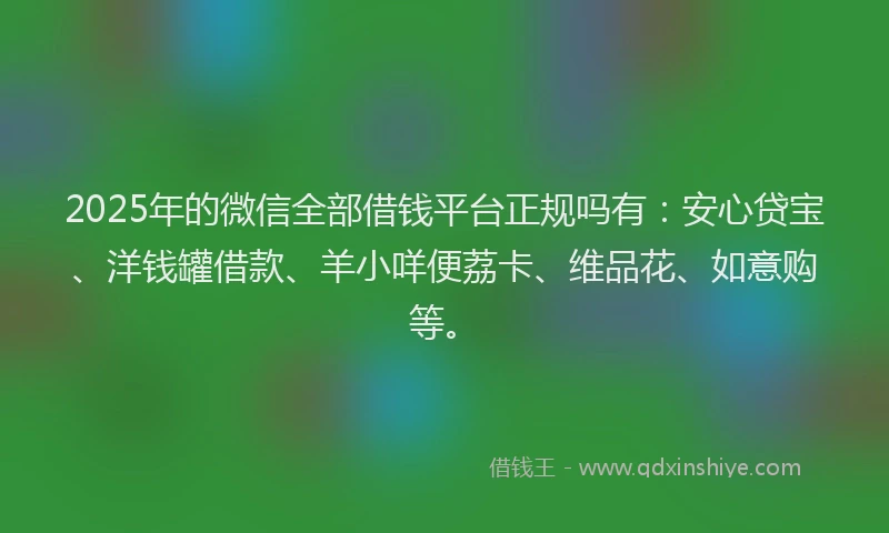 2025年的微信全部借钱平台正规吗有：安心贷宝、洋钱罐借款、羊小咩便荔卡、维品花、如意购等。