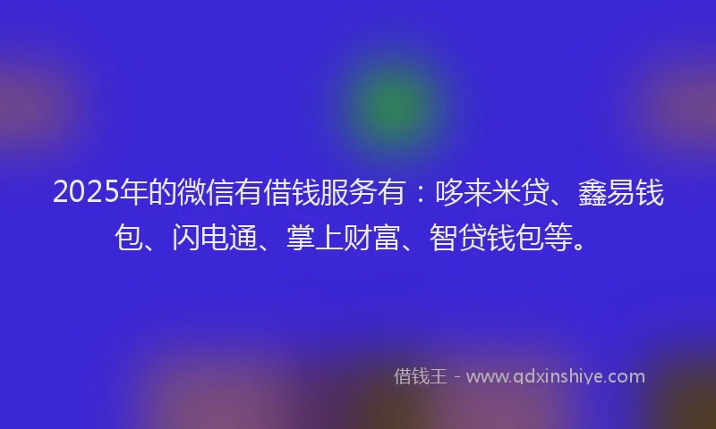 2025年的微信有借钱服务有：哆来米贷、鑫易钱包、闪电通、掌上财富、智贷钱包等。