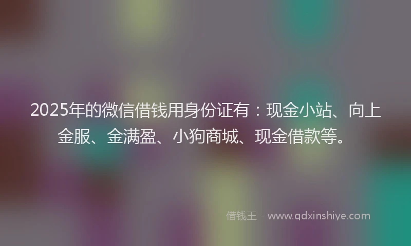 2025年的微信借钱用身份证有：现金小站、向上金服、金满盈、小狗商城、现金借款等。