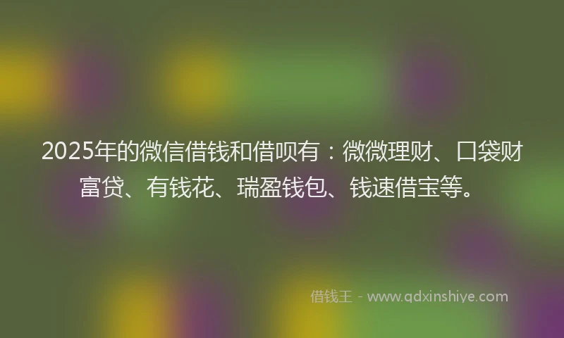 2025年的微信借钱和借呗有：微微理财、口袋财富贷、有钱花、瑞盈钱包、钱速借宝等。