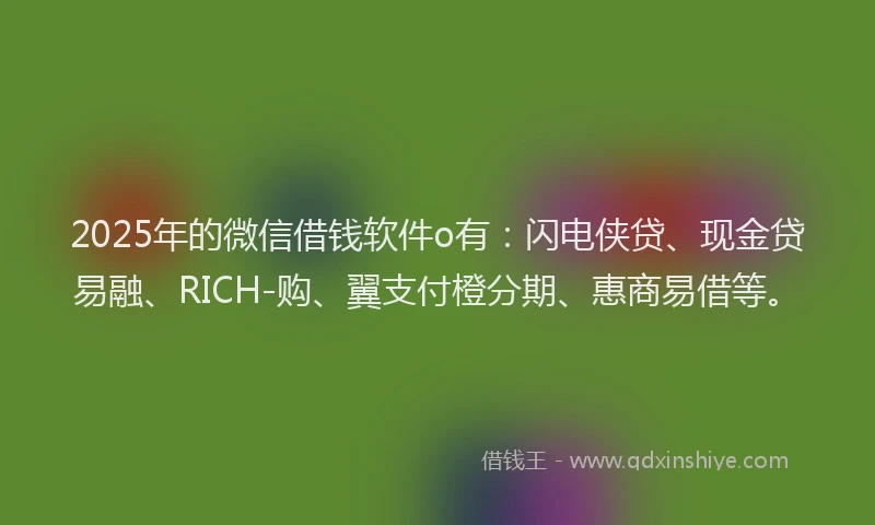 2025年的微信借钱软件o有：闪电侠贷、现金贷易融、RICH-购、翼支付橙分期、惠商易借等。