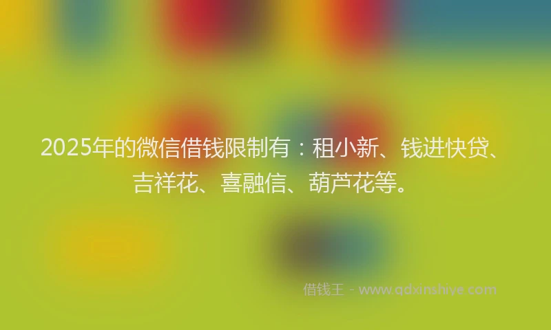 2025年的微信借钱限制有：租小新、钱进快贷、吉祥花、喜融信、葫芦花等。
