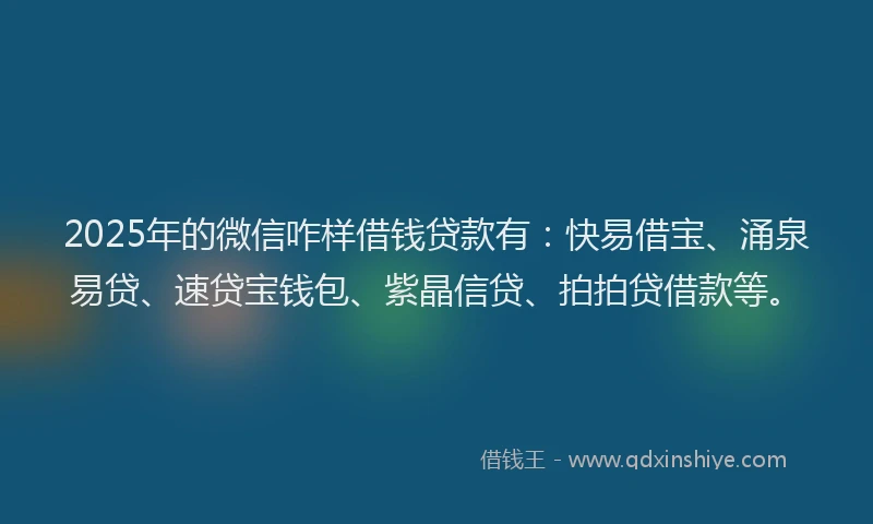 2025年的微信咋样借钱贷款有：快易借宝、涌泉易贷、速贷宝钱包、紫晶信贷、拍拍贷借款等。