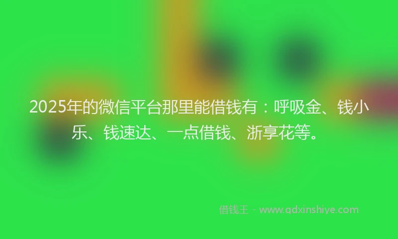 2025年的微信平台那里能借钱有：呼吸金、钱小乐、钱速达、一点借钱、浙享花等。