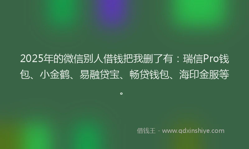 2025年的微信别人借钱把我删了有：瑞信Pro钱包、小金鹤、易融贷宝、畅贷钱包、海印金服等。